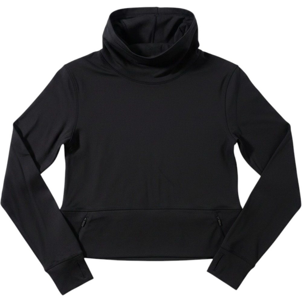 Lululemon Cowl Neck Pullover Womens Size 2 Black Thumbhole Zipper Pocket Crop